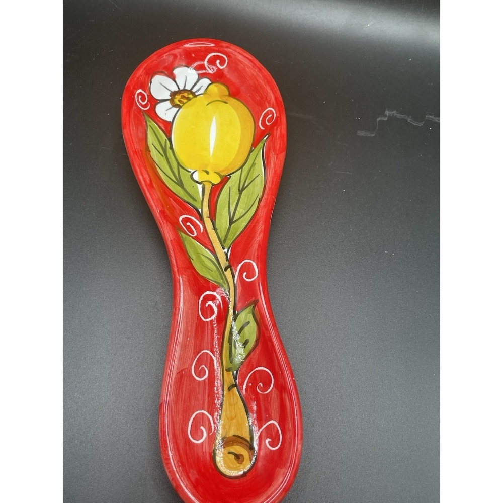 Hand-Painted Italian Ceramic Lemon Spoon Rest, 8.75" Made in Italy